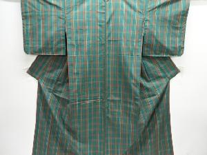 未使用品　格子織り出し米沢紬着物アンサンブル